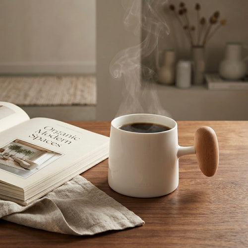 Nordic Ceramic Mug with Beech Handle