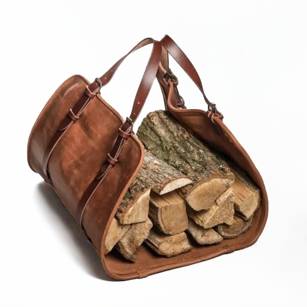 Wood leather firewood carrier sale